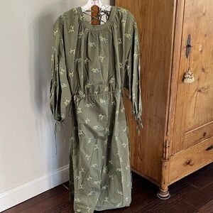 Rodebjer Olive Green Embroidered Midi Dress xs